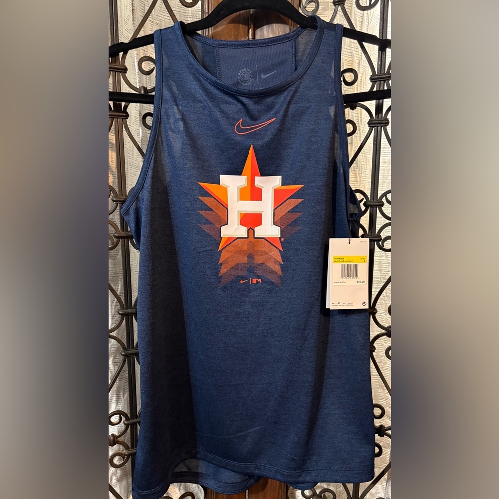 Nike Navy Tank with Orange and White Astros H Graphic
